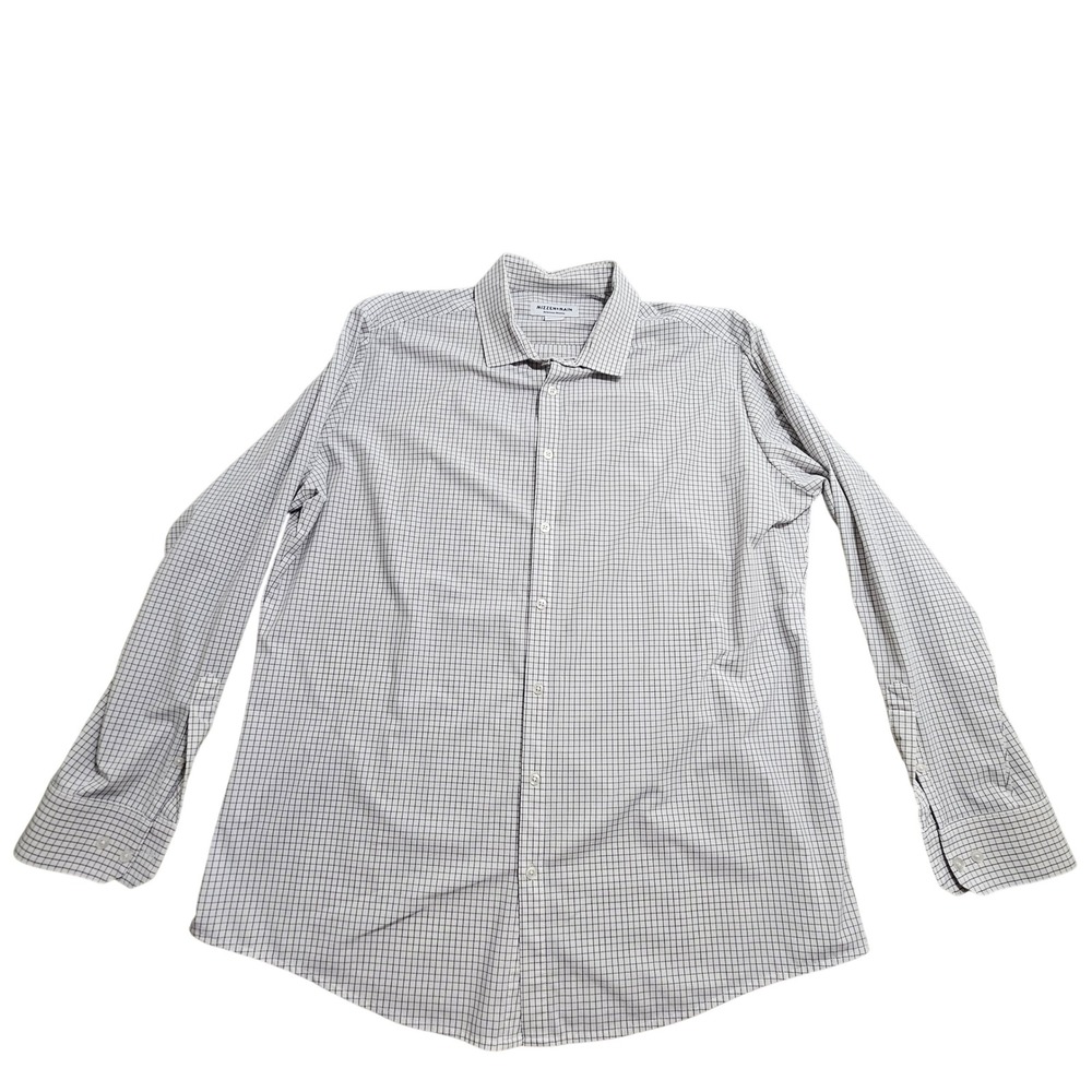 Mizzen+Main Button Up Shirt Mens XXL White Navy Performance Grid Check Stretch